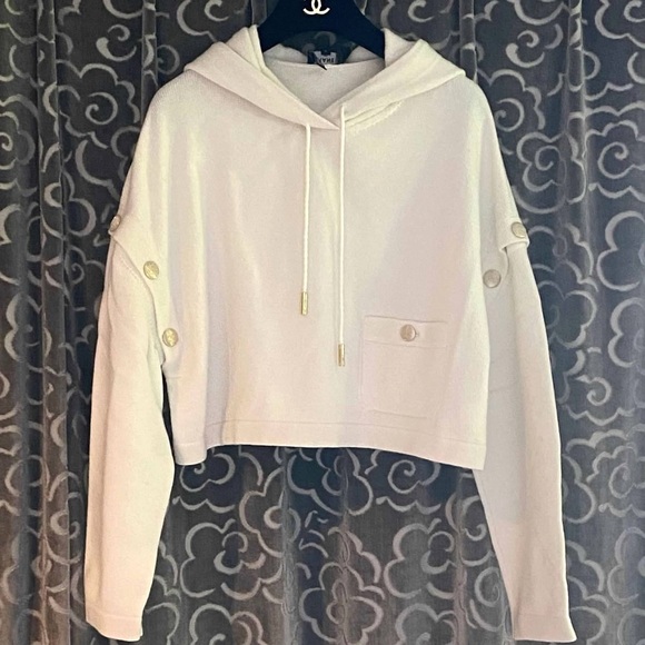 Chanel 2022 Cashmere Sweater Hoodie gold CC buttons & detachable sleeves sz 38 - Picture 2 of 14